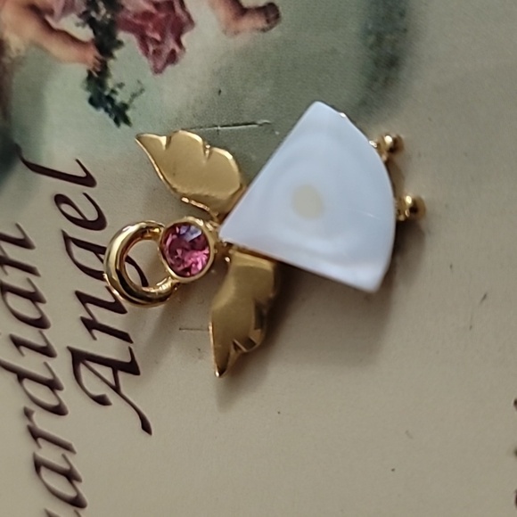Guardian Angel Pin Mother of Pearl October Rose Zircon - Picture 2 of 3